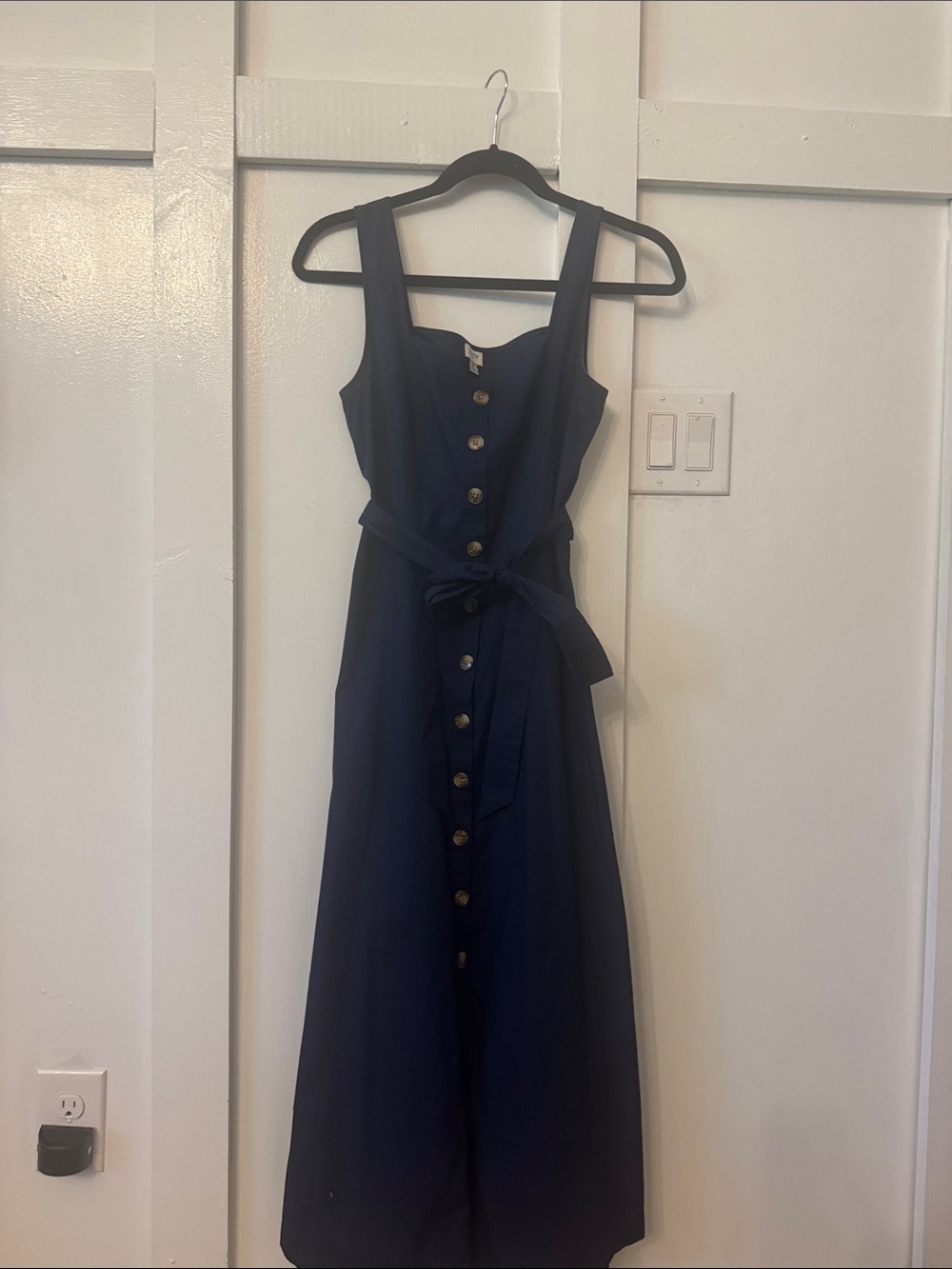 Jcrew factory Navy Button-Front Sleeveless Midi Dress with Waist Tie
